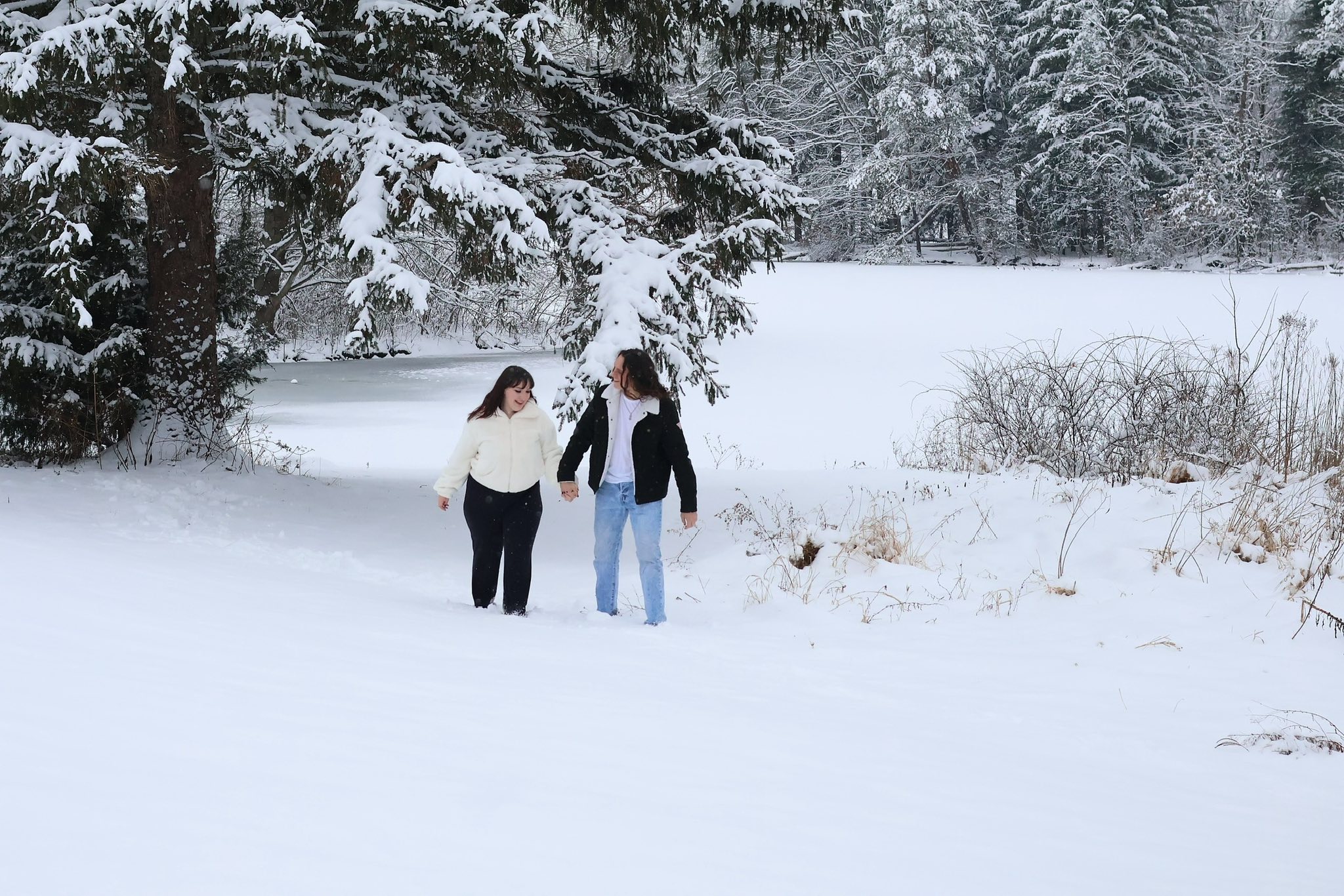 Couple walking in the snow
