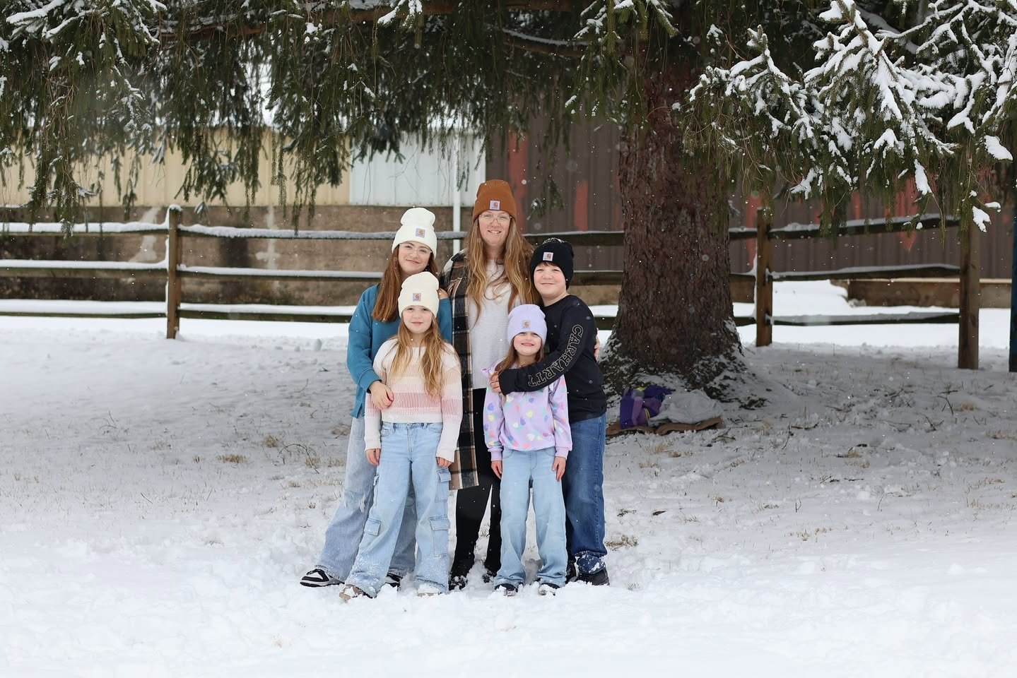 Family of five in the snow